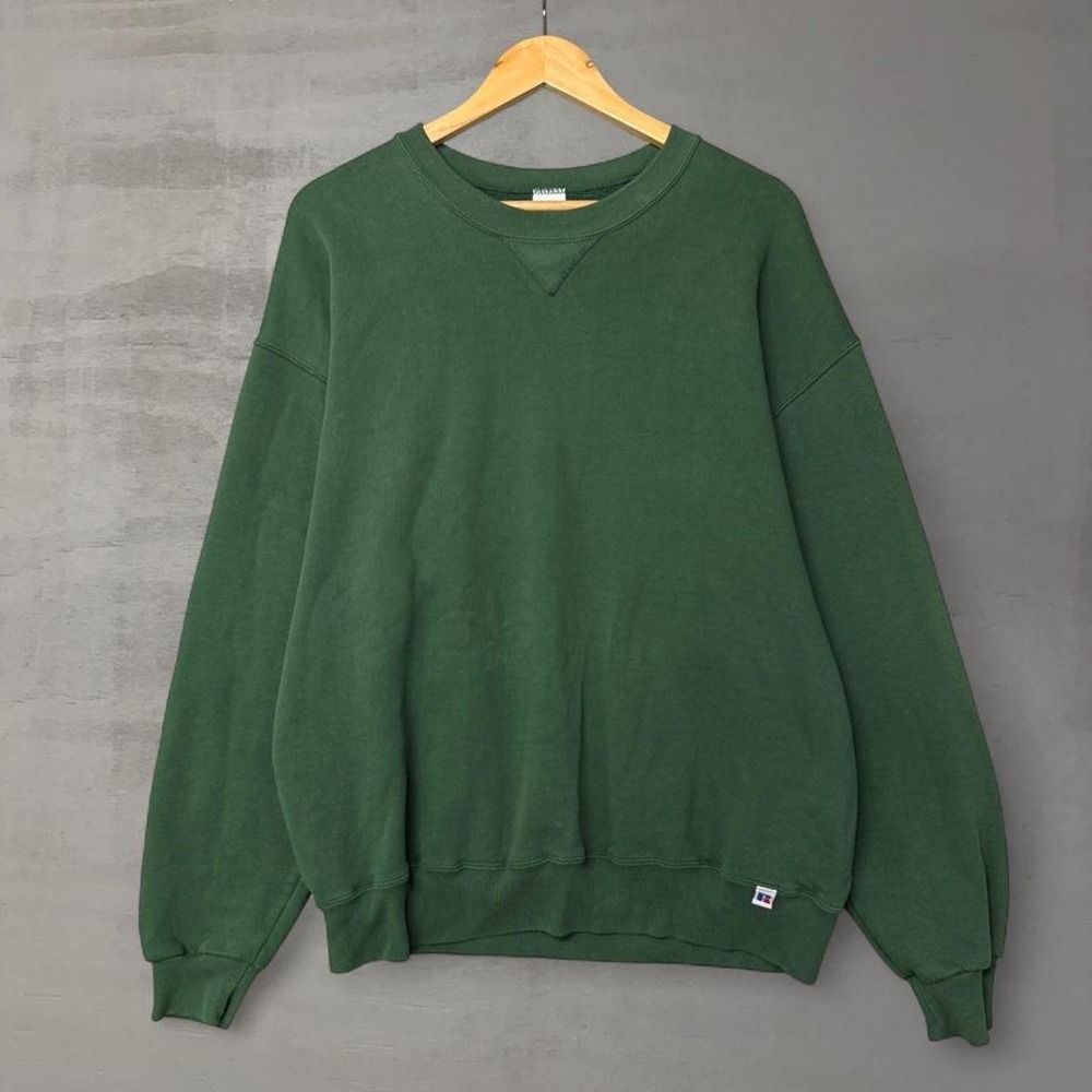 Vintage Russell Athletic Blank Sweatshirt Green Crewneck V-Stitch Pullover XL
